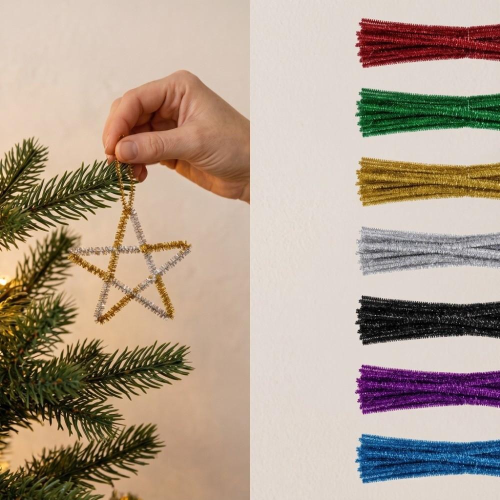 100Pcs Glitter Sparkle Craft Pipe Cleaners Multicolored Fuzzy Sticks Pipe Cleaners Bulk DIY Crafts