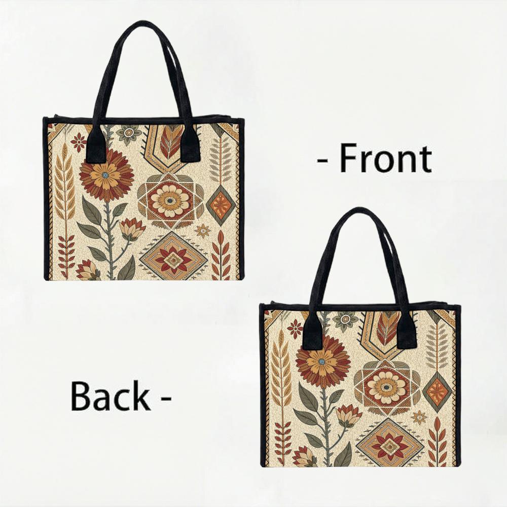 Vintage Boho Floral Tote Bag for Women Fashion Large Capacity Casual Portable Handbag for Shopping Travel Daily Use