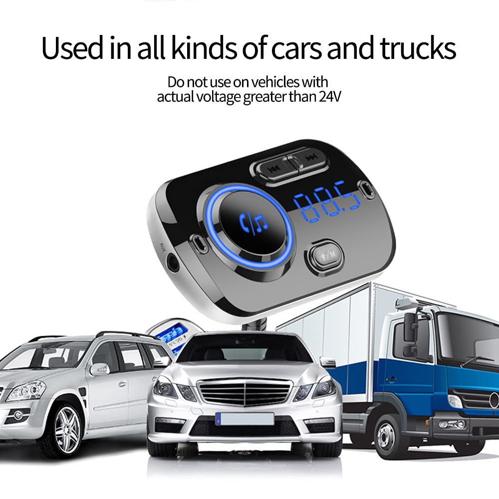 FM Transmitter, Bluetooth 5.0, Car FM Transmitter, Compatible with Siri & Google Assistant, 7