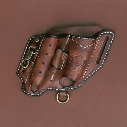 TOURBON Leather Multi-Tool Holder Belt Case for Flashlight, Pliers, and Tactical Pen