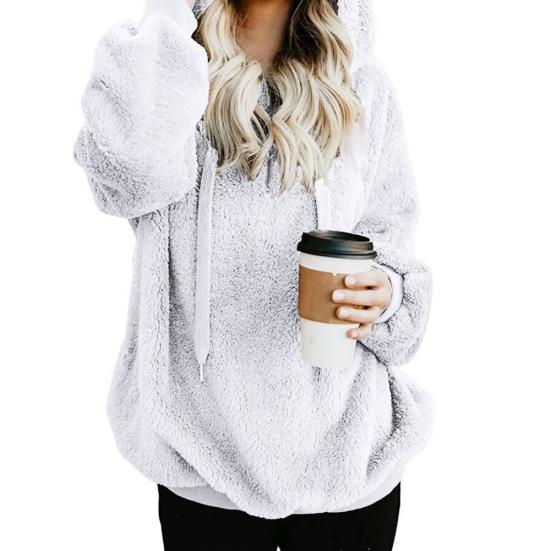 Zimní silné teplé jednobarevné dámské mikiny s dlouhým rukávem na zip s kapucí