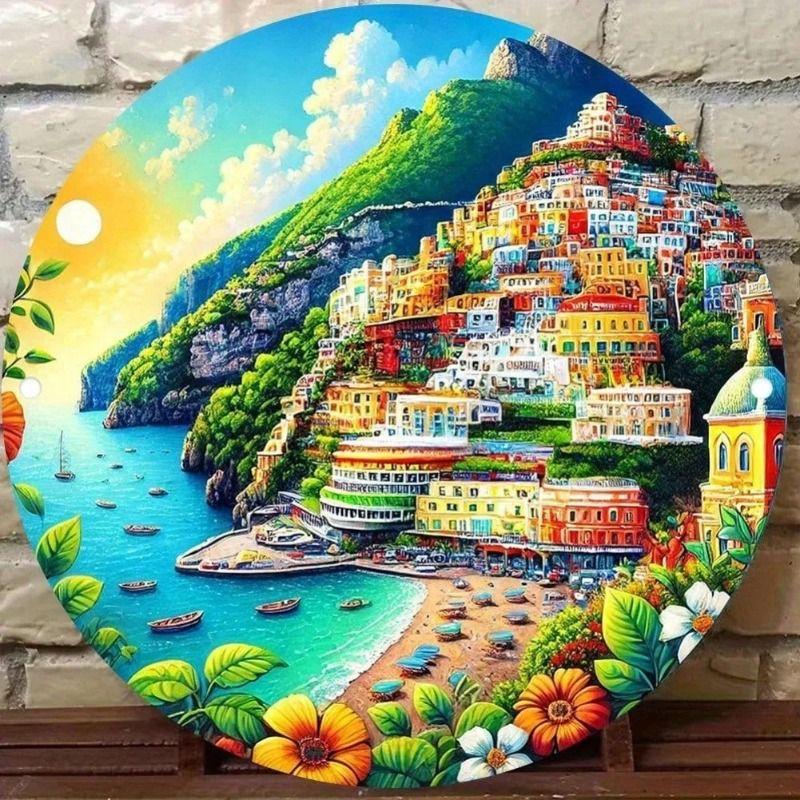 Round Metal Tin Sign Wall Art Home Living Room Office Cafe Decor 20x20cm