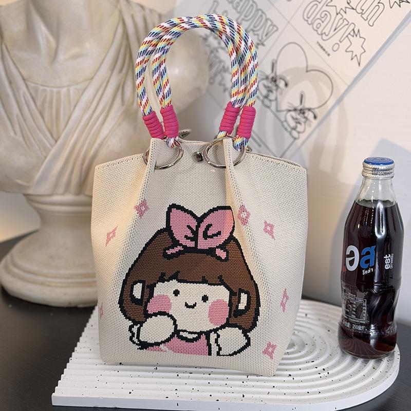 Market general knitted ring buckle bag portable work out large capacity handbag commuting small square bag storage bag