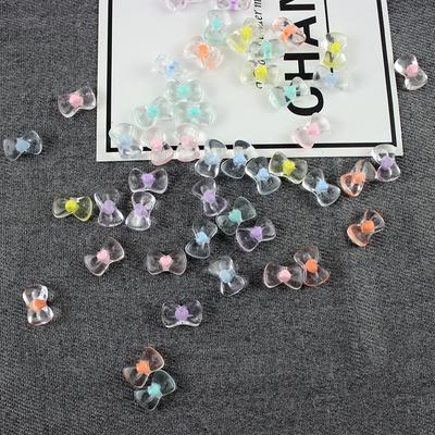 For Jewelry Making Acrylic Transparent Beading Materials Heart Bow Beads Handmade Jewelry Loose Beads Crafted 10Pcs DIY