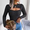 New Autumn and Winter Women's Fashion Hollow Out Fried Dough Twists Long Sleeve Sweater Round Neck Solid Fit Women's Wear