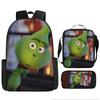 Green Hair Monster Grinch School Bag Campus 12345th and 6th Grade Backpack Lightweight Weight Loss Computer Bag Three-piece Set