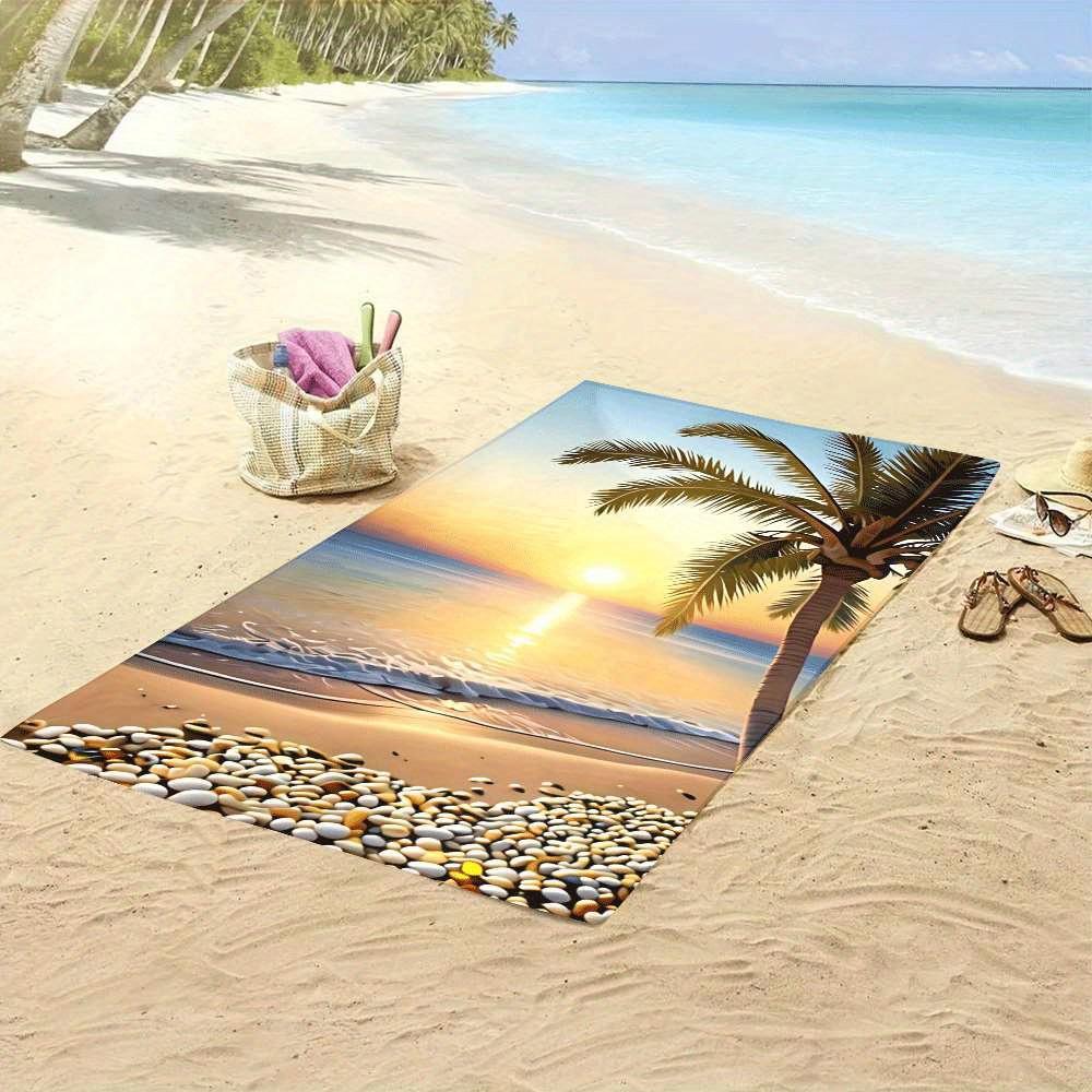 Seaside Sunset Coconut Trees Beach Towel, Quick-Dry Microfiber Strong Wrap for Beach Pool Use