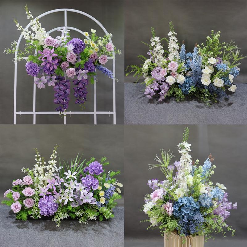Mori Style Silk Floral Aisle Decoration In Blue & Purple