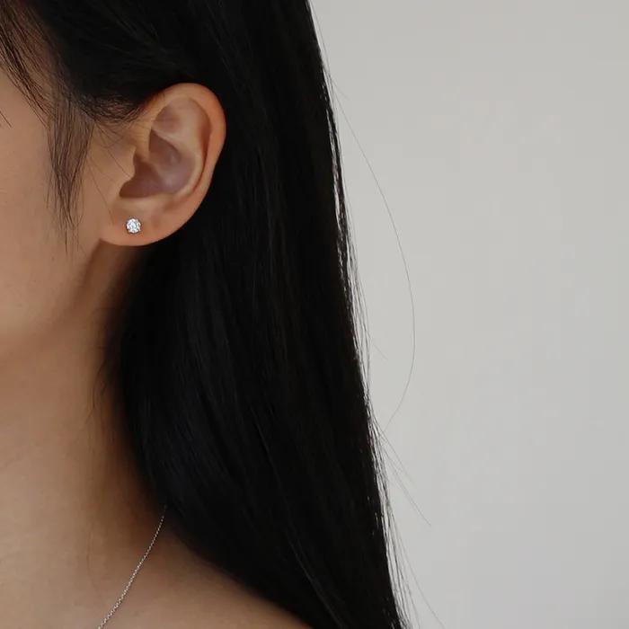 [White gold] Basic Cubic Earrings (L)