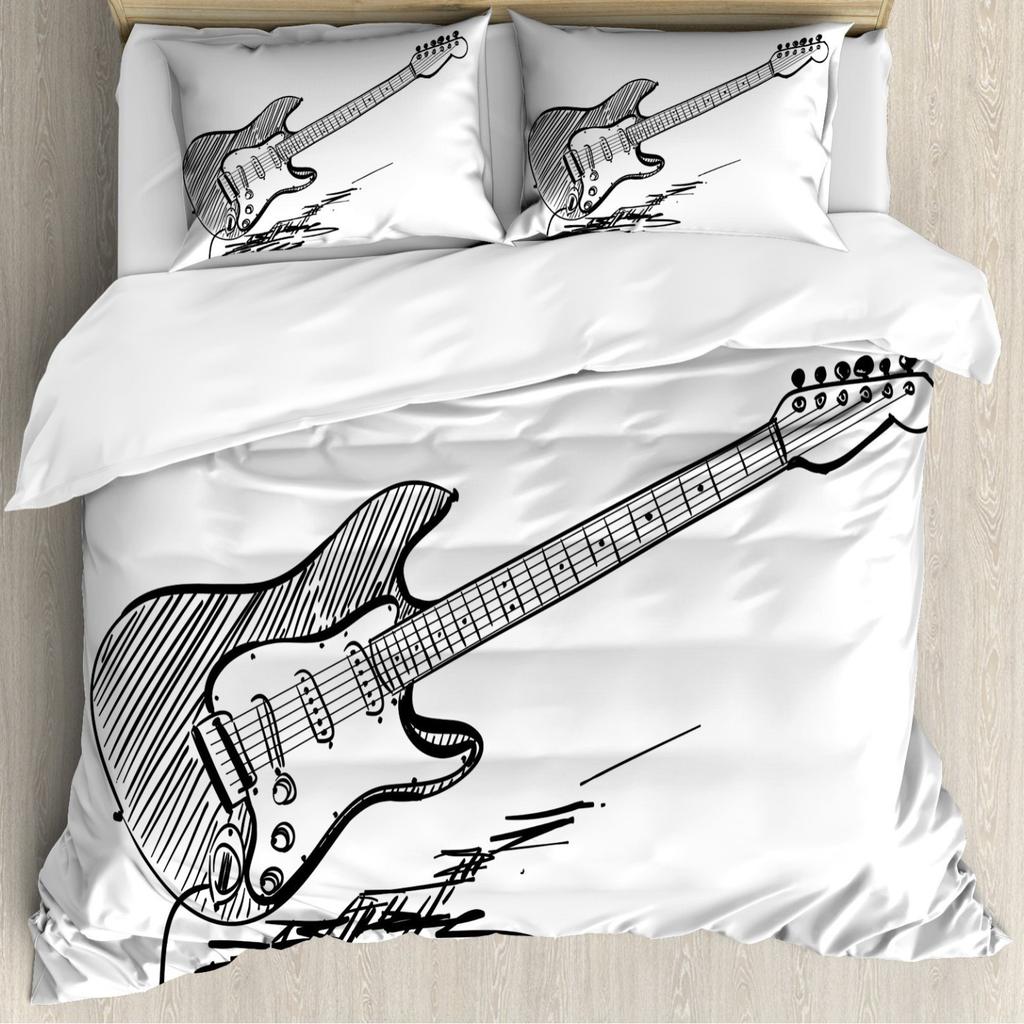Music Guitar Duvet Cover Digital Printing Set Bedding Decorative Quilt Cover Pillowcase Three-Piece Set