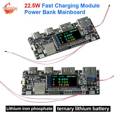 22.5W Power Bank Mainboard 0.96-inch Display PD Multi-Protocol Fast Charging Module DIY LiFePO4 Lithium Battery Circuit Board