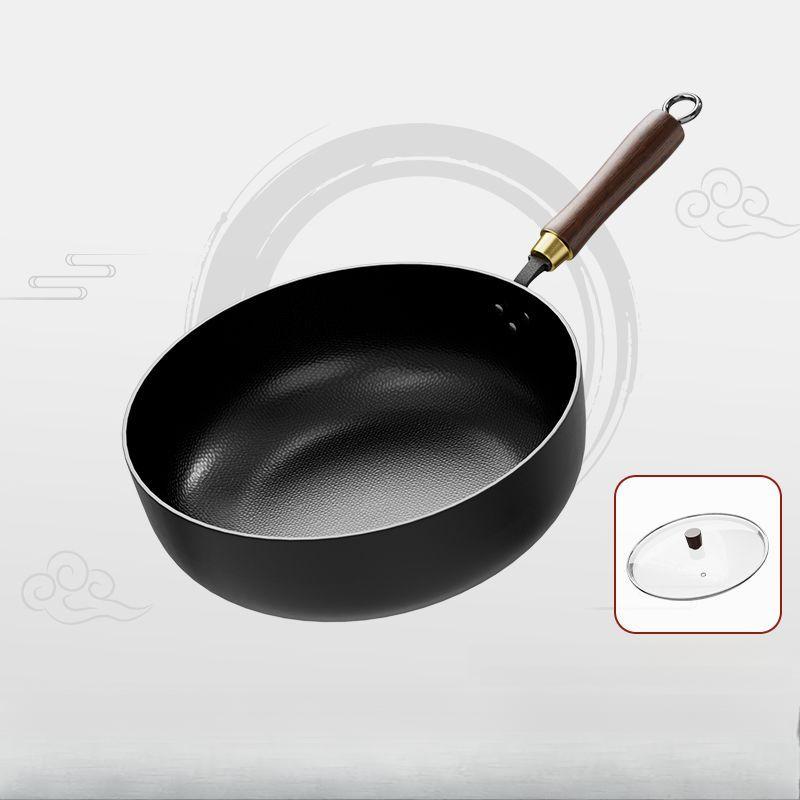 Poêle en Fer Forgé à la Main avec Motif Martelé pour Ménage Sauter Poêle Antiadhésive Poêle Plate Non Revêtue Électromagnétique Gaz Universel Poêle Plate