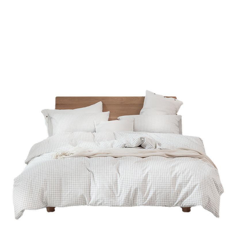 G5Z High-Quality Japanese Washed Cotton Small Check 4-Piece Set