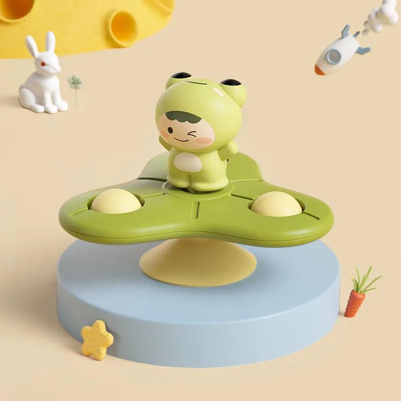 Non-Toxic Baby Soothe Cartoon Airplane Sucker Spinner Suction Sensory Toy Baby Bath Rotating Rattles Early Educational Montessoris Toys