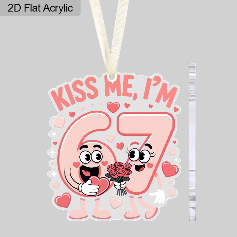 

1pc/2pcs Valentine s Day Pink Number 67 Kiss Me Transparent Acrylic Pendant with Milky White Rope, Girlfriend Gift, Wife Gift, Backpack Pendant 1pc