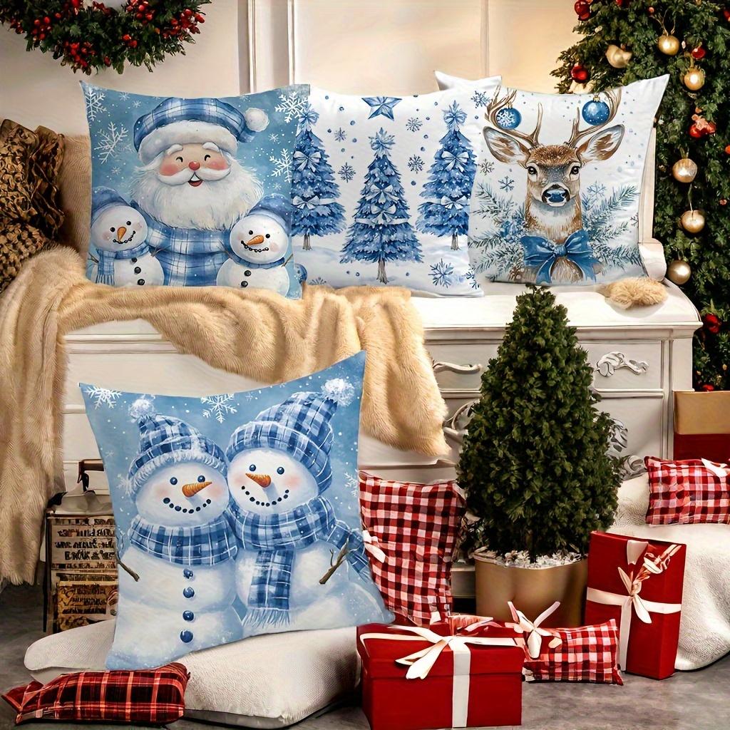 4Pcs, Christmas Pillow Covers - Featuring Santa Claus, Snowman, Reindeer, And Holiday Tree Designs - Machine Washable Polyester
