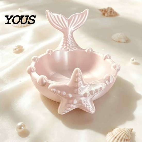 Handmade Style Trinket Dish 3D Printed Mermaid Tail Dish, Ocean Theme Jewelry Tray, Decorative Cute Room Decoration Ring Earring Holder for