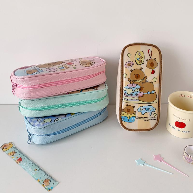 Cartoon Capybara Pencil Case Large Capacity Zippers Pencil Pouch Stationery Storage Bag School Supplies For Student Gift