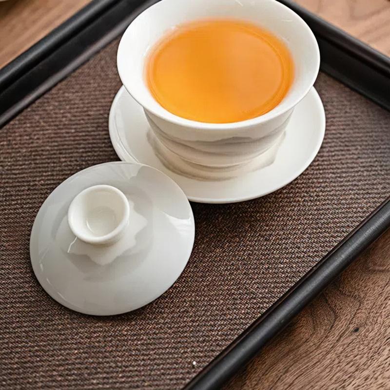 High Temperature White Porcelain Kung Fu Tea Set Household Tea Bowl Tea Set With Lid