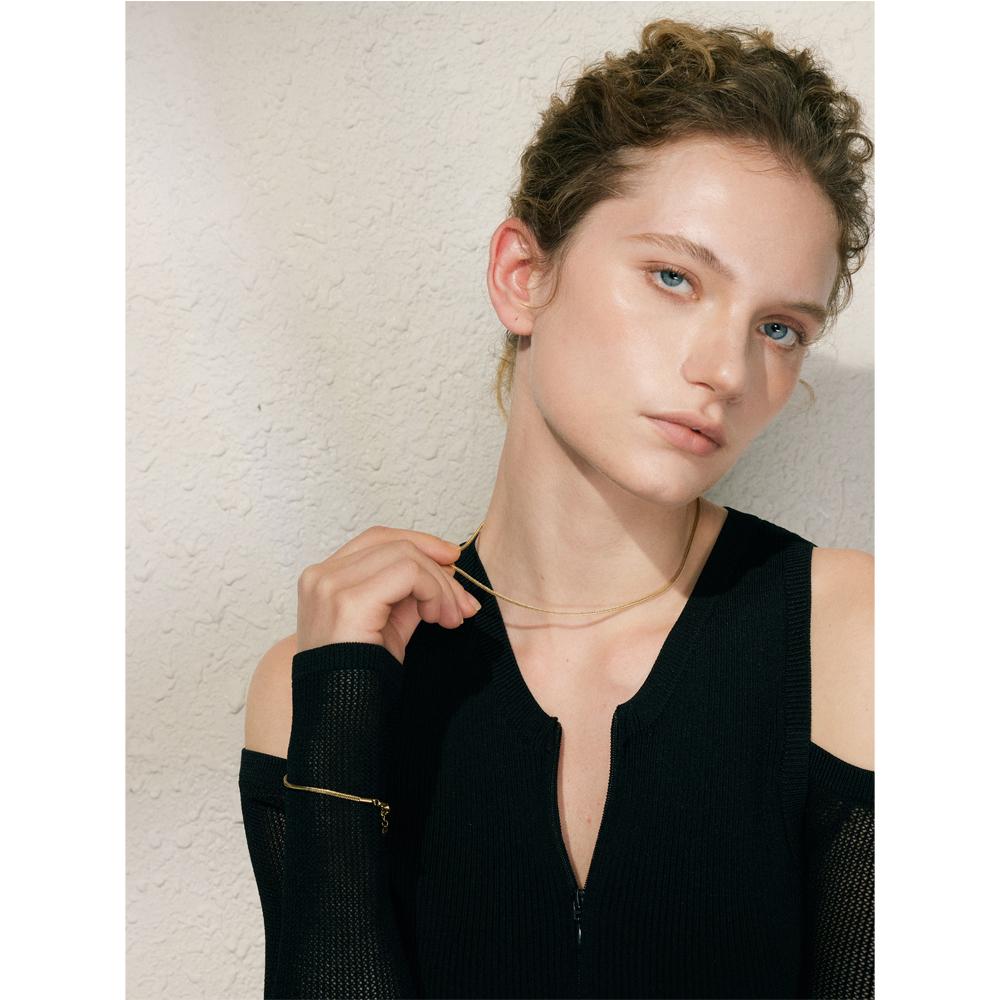Yhpup Quality Minimalist Metal Snake Chain Necklace Bracelet Waterproof Stainless Steel Versatile Daily Women Men Unisex Jewelry