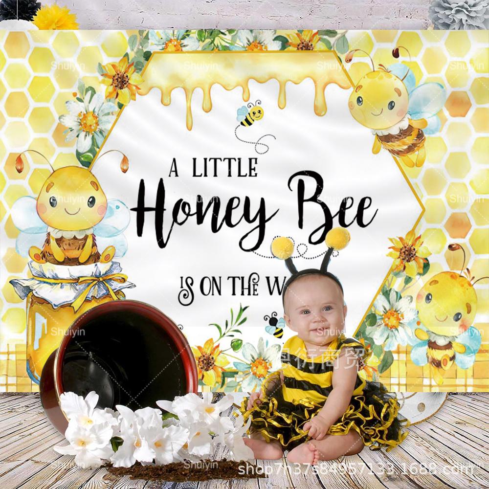 Tecknad Liten Bi Bakgrund Barn 1-årskalas Dekorationer Festtillbehör Honungsflicka Pojke Könsavslöjande Babyshower Banderoll Rekvisita