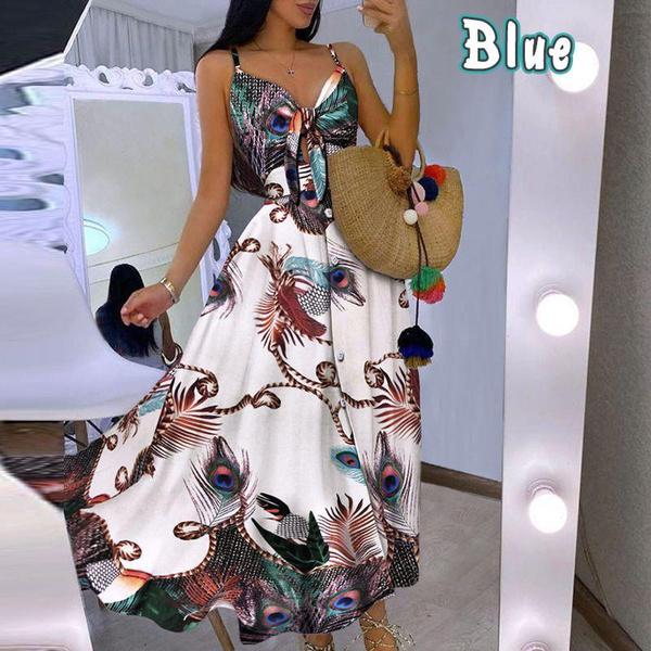 Fashion Dresses Women's Deep V-neck Sleeveless Maxi Casual Strap Bohemian Dresses Beach Wear