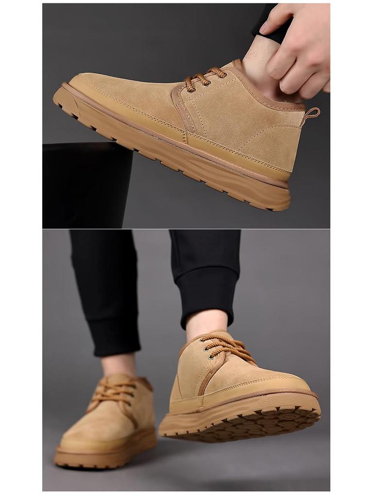 Men's Velvet-Lined Leather Snow Boots - Warm, Non-Slip, High-Top, Thick Sole, Large Size (8509)