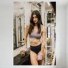 Sexy Fit Woman with Long Brown Hair In Industrial Gym Tin Sign Vintage Metal Wall Decor for Bar Home Fitness Room Man Cave Decor