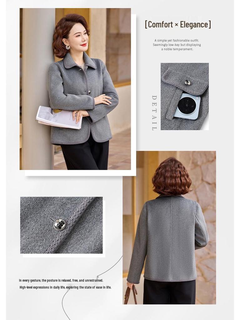 Spring Woolen Coat for Middle-Aged and Elderly Women (40-60) - Casual Wear for Spring and Autumn
