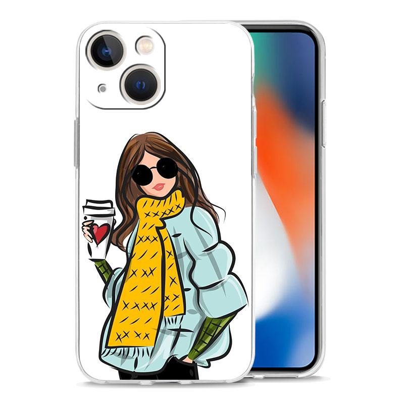 Phone Case For iPhone 16 Cases iPhone 15 12 13 14 16 Pro Max X XR XS Max 15 Plus 16Pro iPhone11 Cover Girl Boss Female Coffee