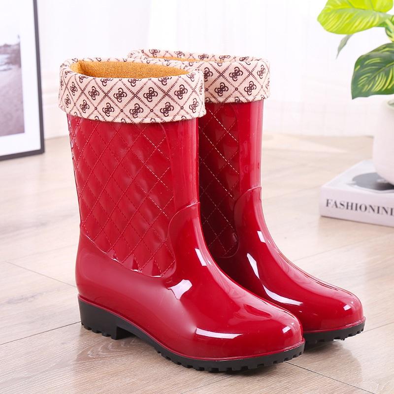 Codzienne kalosze do połowy łydki z podszewką z polaru, antypoślizgowe, wodoodporne