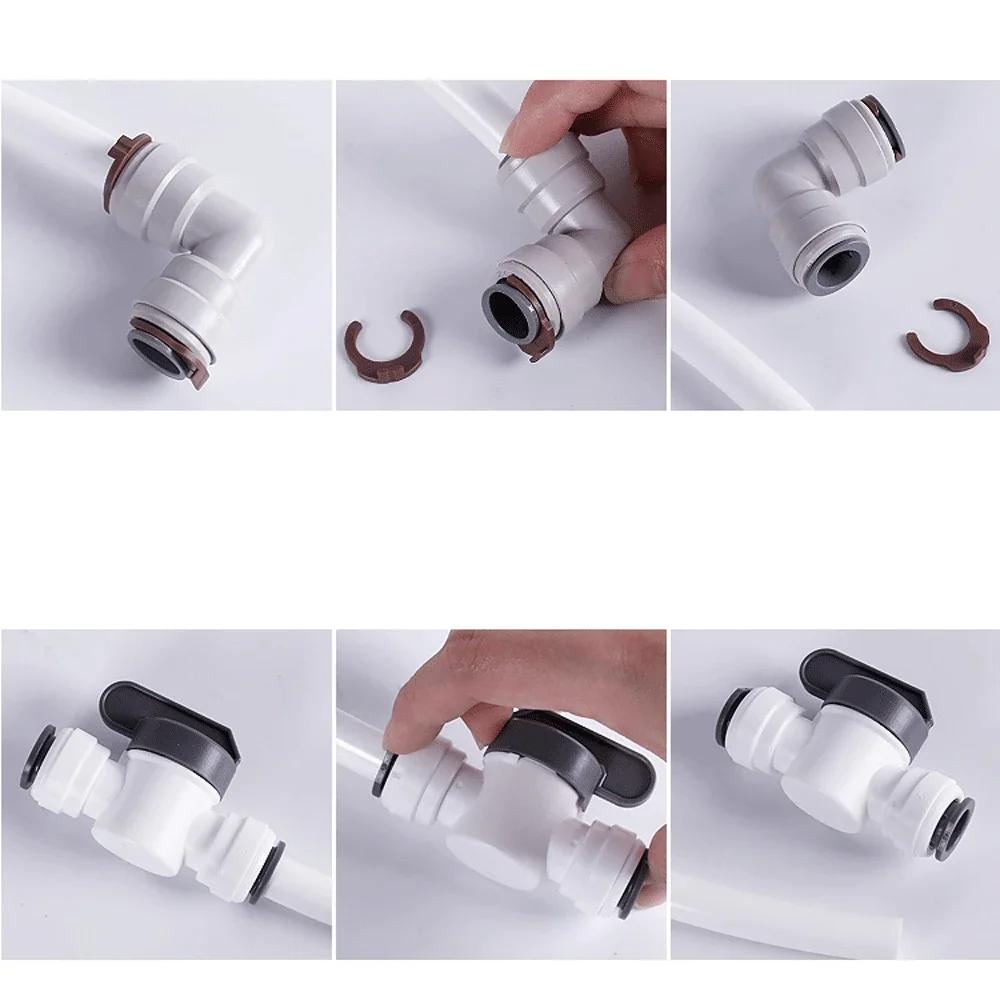 Ajuste 3/8" 1/2" DE X 3/8" Tubo Cotovelo Reto T Conector Rápido de Encaixe POM para Aquário Sistema de Osmose Reversa Filtro de Água RO