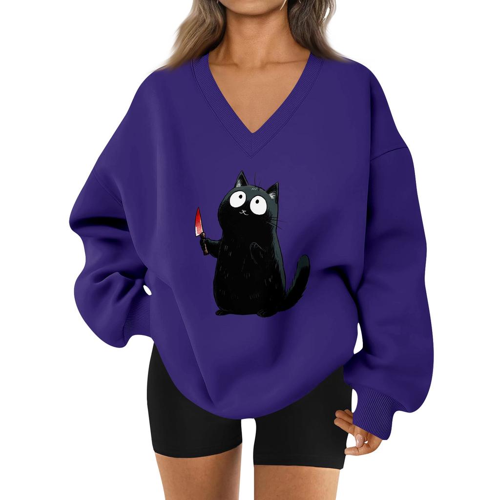 Women's V-neck Dropped Shoulder Halloween Print Sports Sweatshirt Top