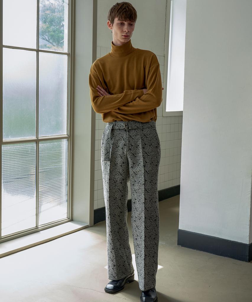 TRIP LE SENS [Belt Set] Exclusive Paisley Jacquard Wide Slacks_Black