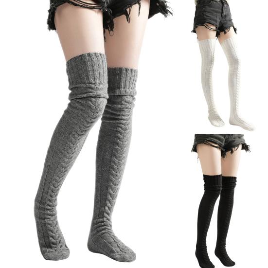 Women Knitted Thigh-high Socks Stretchy Solid Color Boot Socks Long Winter Stockings Over Knee Leg Warmers for Boots Skirts Parties Street