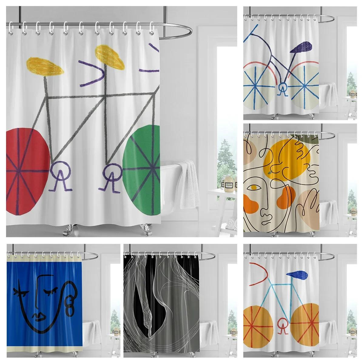 Textile Article Light Morandi Colorful Abstract Plant Figure Shower Curtain Waterproof Mildew-Proof Nordic Style Bathroom Decorative Shower Curtain