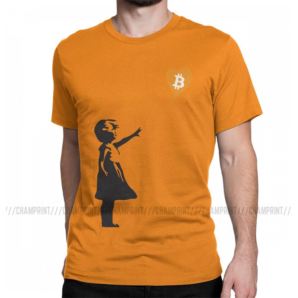 

Awesome Bitcoin Balloon Girl Banksy T-Shirt for Men 100% Cotton T Shirts Crypto BTC Short Sleeve Tee Shirt Graphic Clothes 4XL