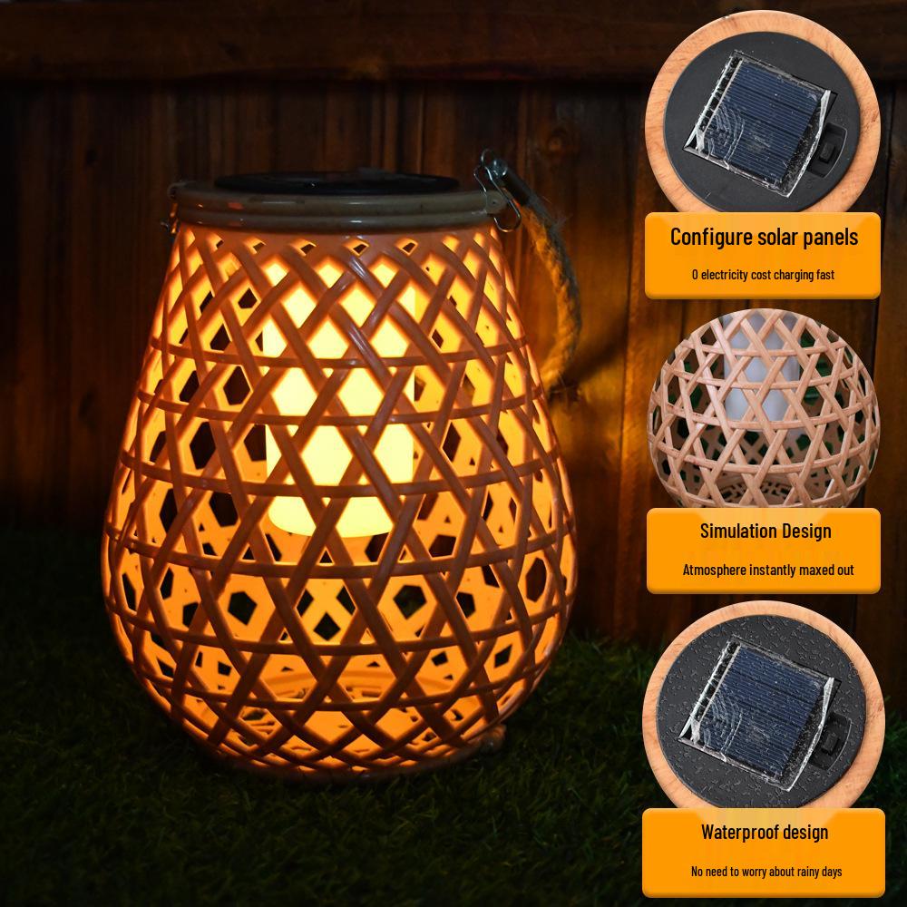 Waterproof Solar USB-Charging Red Bamboo Lantern for Outdoor Wedding Décor