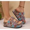 Spot Large Size New Thick-bottomed Rhinestone Double-buckle Beach Slippers Summer Foreign Trade Cork Cool Slippers Women