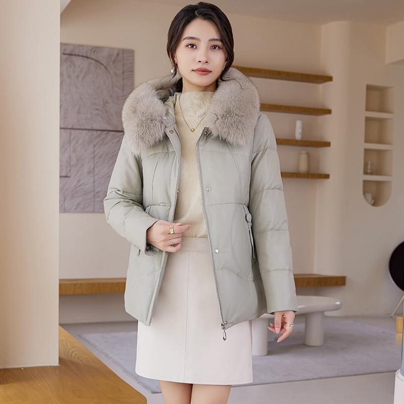 New Winter Genuine Leather Jacket, Sheepskin Korean Style Loose Hooded Goose Down Jacket, Simple, Fashionable and Versatile