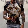 Men's T-shirt 3D lion print T-shirt summer short sleeved streetwear