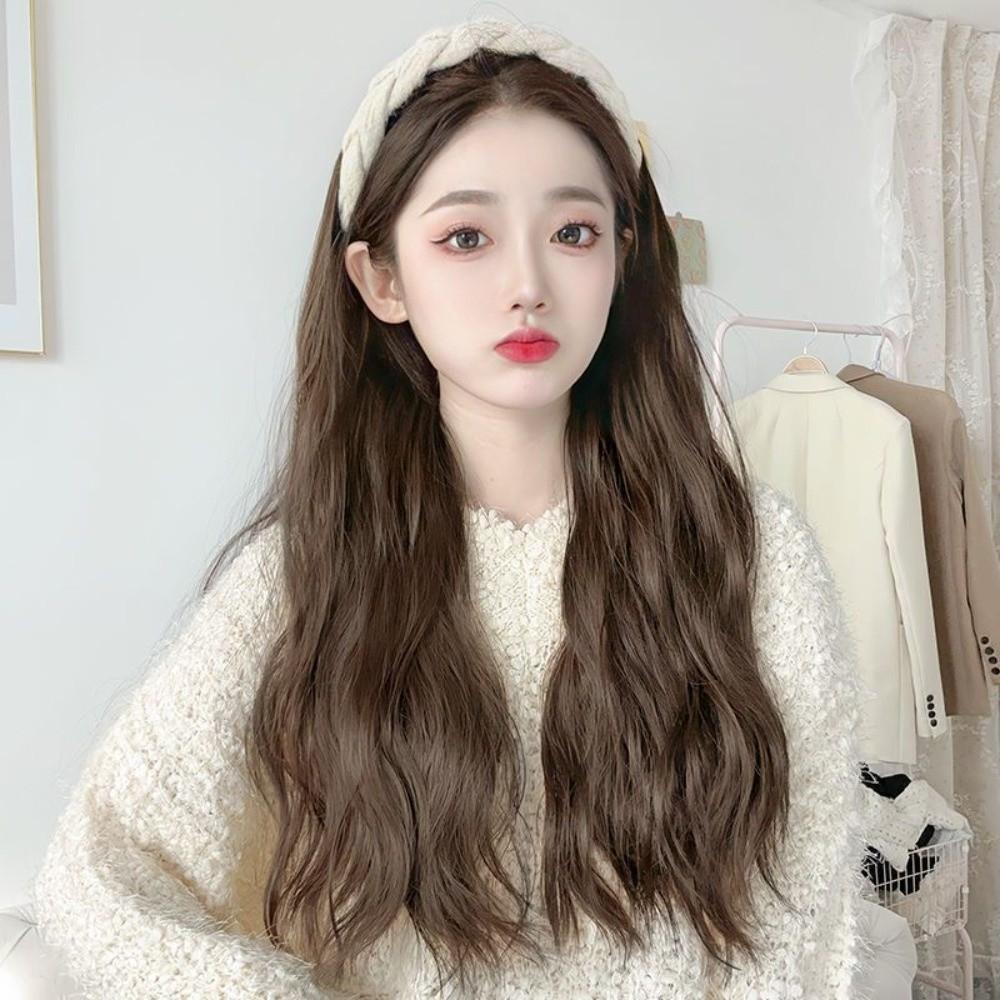 Hair Hoop Half Headband Wig Clip in Long Wavy Curly  Hair Wide Knit Headband Wig  Party