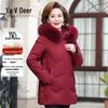Yalu Women's Mid-Aged Fox Fur Collar Embroidered Down Jacket