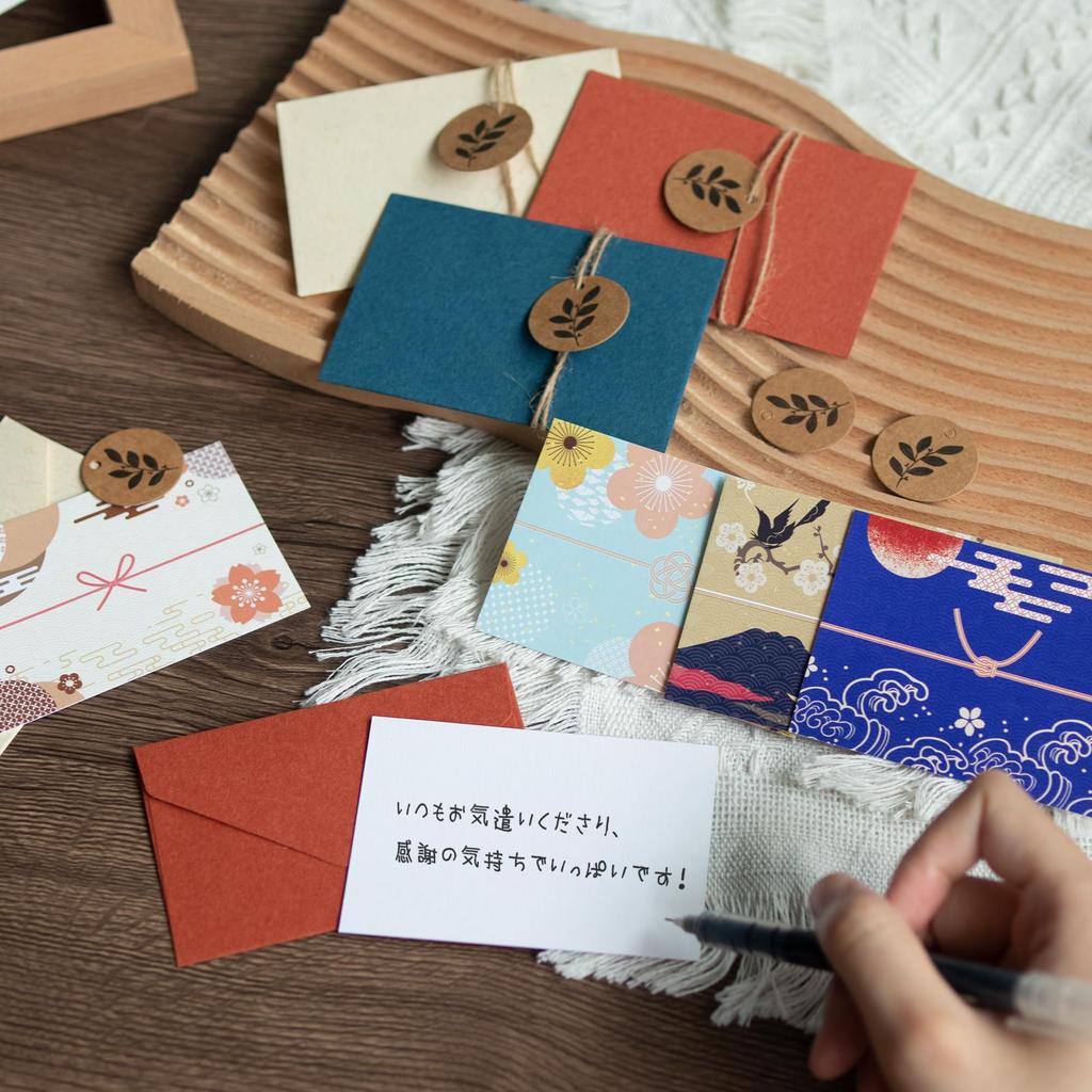 TEMLUM Mini Thank You Message Greeting 4 Envelopes Mizuhiki Perfect for or as a Happy Gift Cards, Japanese-Style Cards, Styles, Included, Tags,