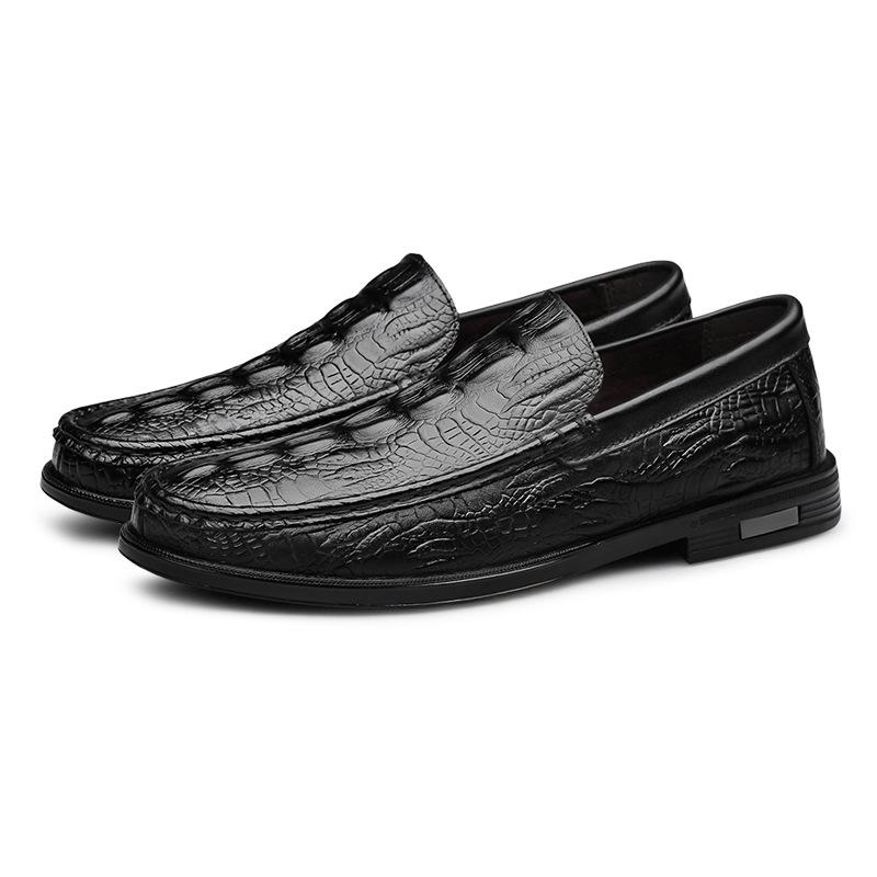 Three-dimensional embossed crocodile pattern first layer cowhide casual shoes trendy men's foot leather shoes comfortable low heel men's shoes