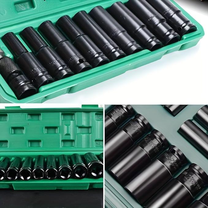 10pcs 1/2 Inch 8-24mm Power Socket Tool Impact Wrench Adapter Industrial Hand Tool Socket Set for Industrial Auto Repair