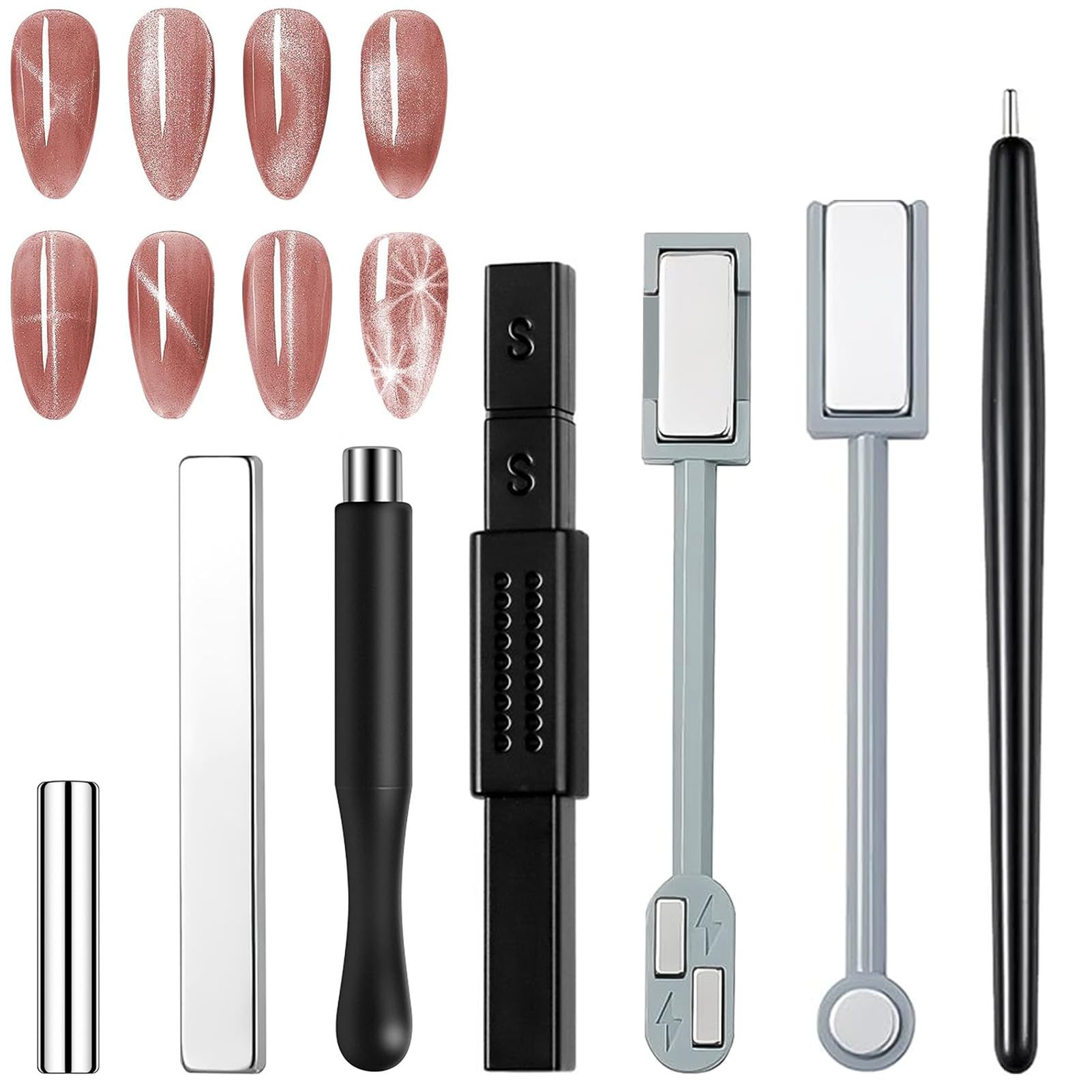 

BORN PRETTY 7-Piece Magnet Set, Cat Eye Magnet Tool, 3D Cat Eye Effect Magnet Pen and Brush DIY Nail Art Tool