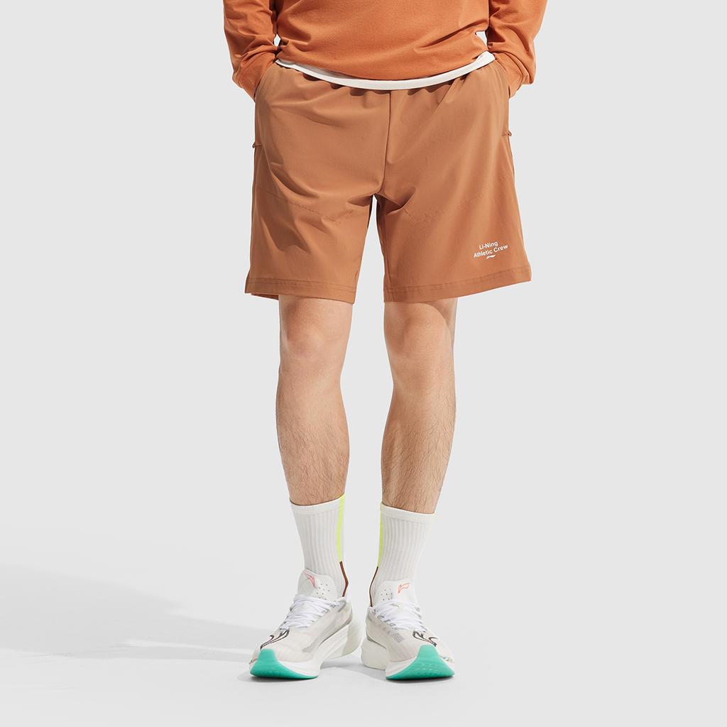 Li Ning Fitness Series Solid Color Mid Waist Comfortable Breathable Versatile Straight Leg Sports Shorts Men Shorts Amber-Brown AKSV299-6