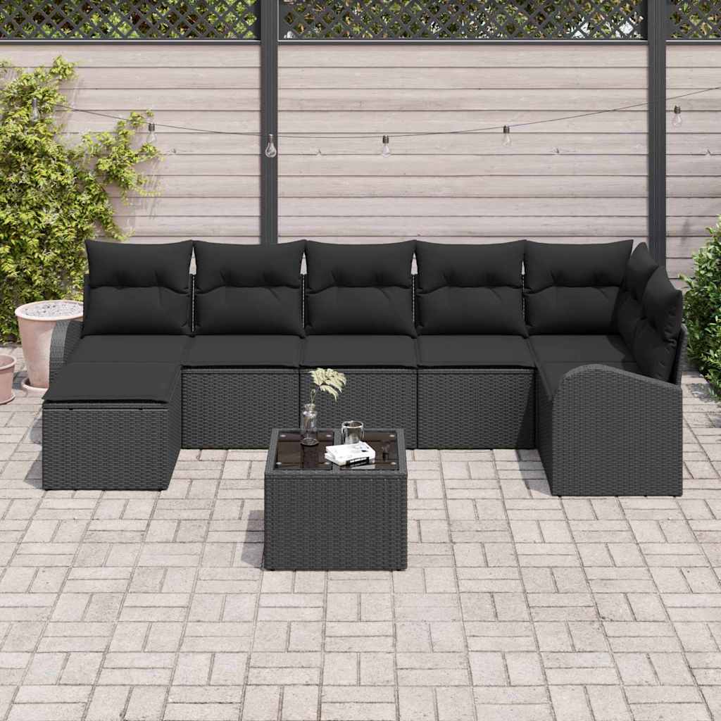 Garden Sofa Set with Cushions 8 pcs Black Poly Rattan