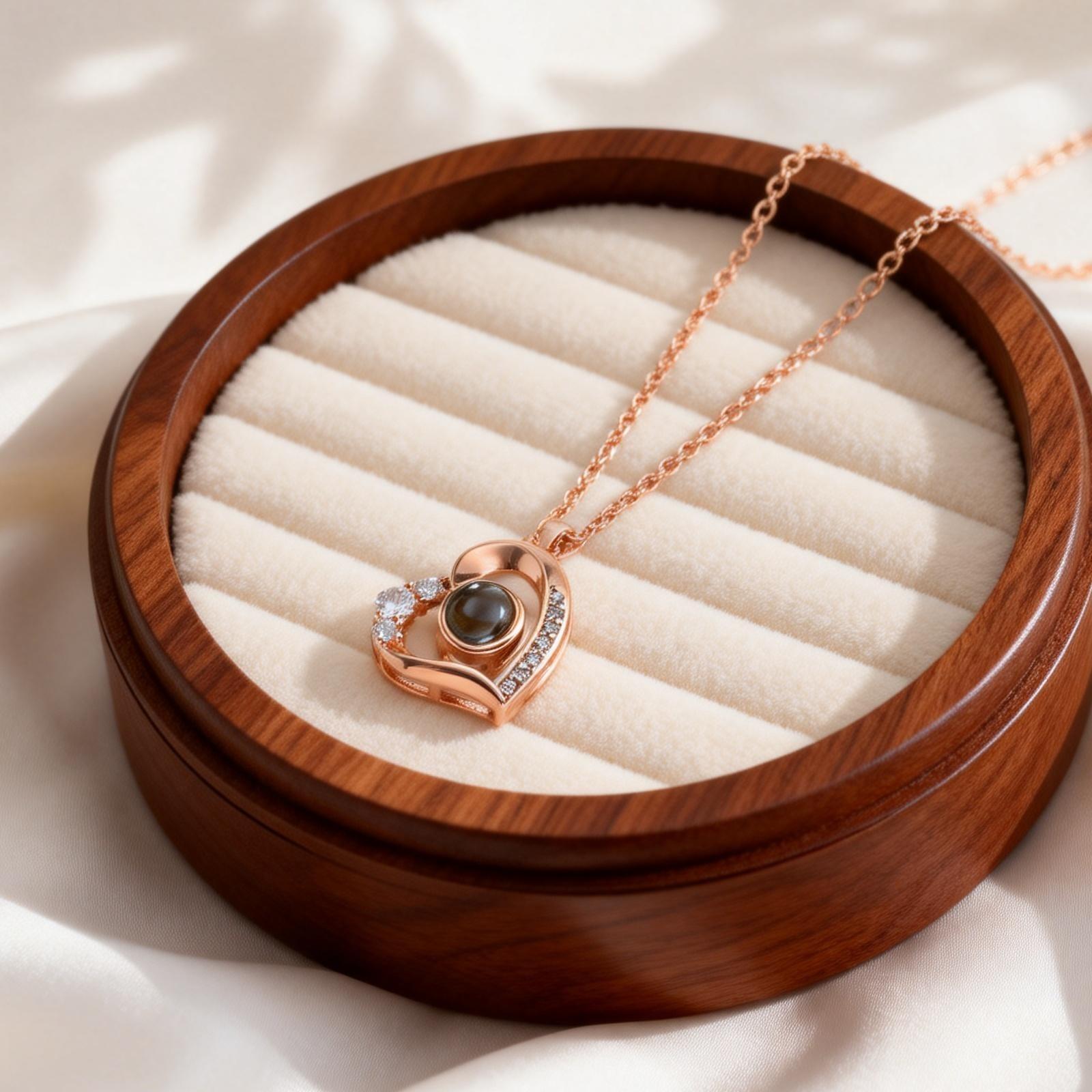 

Luxurious Zircon Heart Projection Stone Necklace Flat Rolo Chain Custom Photo Necklaces Custom Jewelry Gift